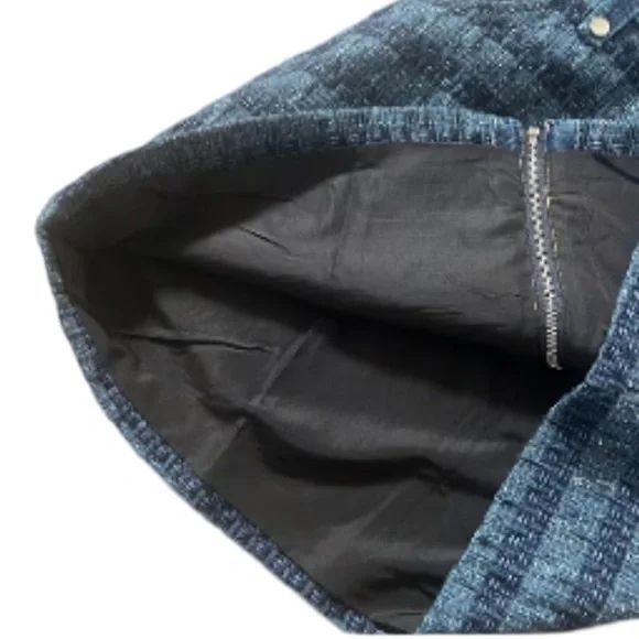 Jason Wu NWT blue tweed with contrasting denim zipper front Mini Dress size L - Picture 14 of 16